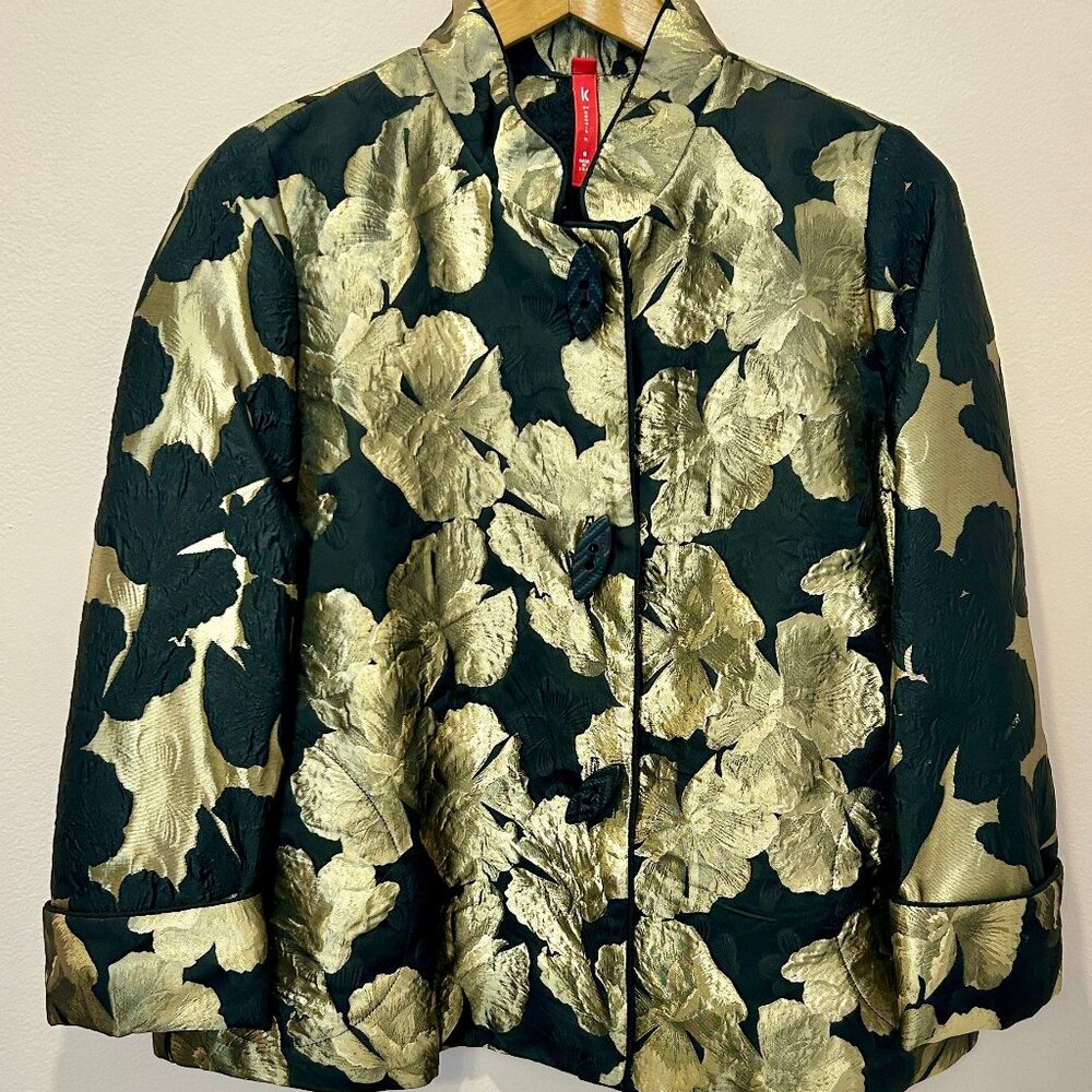 IC by Connie K Metallic Floral Brocade Jacket Black and Gold– Size Small
